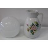 A vintage glass shade & large ceramic jug