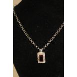 A heavy 925 silver belcher chain with a 925 silver & amber pendant 24 inches long