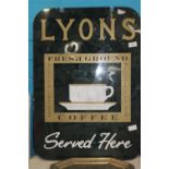 A tin plate Lyons coffee double sided sign 70x50cm