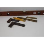 A selection of vintage wood working tools etc