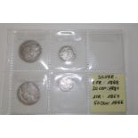 Four late 19th century French silver coins