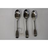 Three hallmarked fiddle pattern Victorian spoons (69 grams)