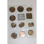 Twelve assorted colliery miners pit tokens