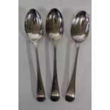 Three hallmarked silver spoons (65 grams)