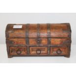 A brass banded three draw wooden chest 28cm x 16cm