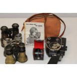 Three pairs of vintage binoculars & a vintage Russian 8mm movie camera