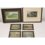Four framed pieces of silk art work & two other framed pieces