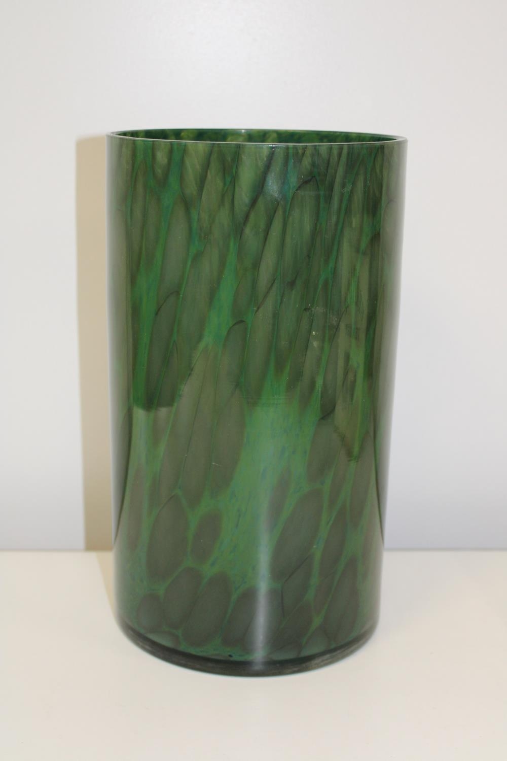 A large green art glass vase h30 d16cm