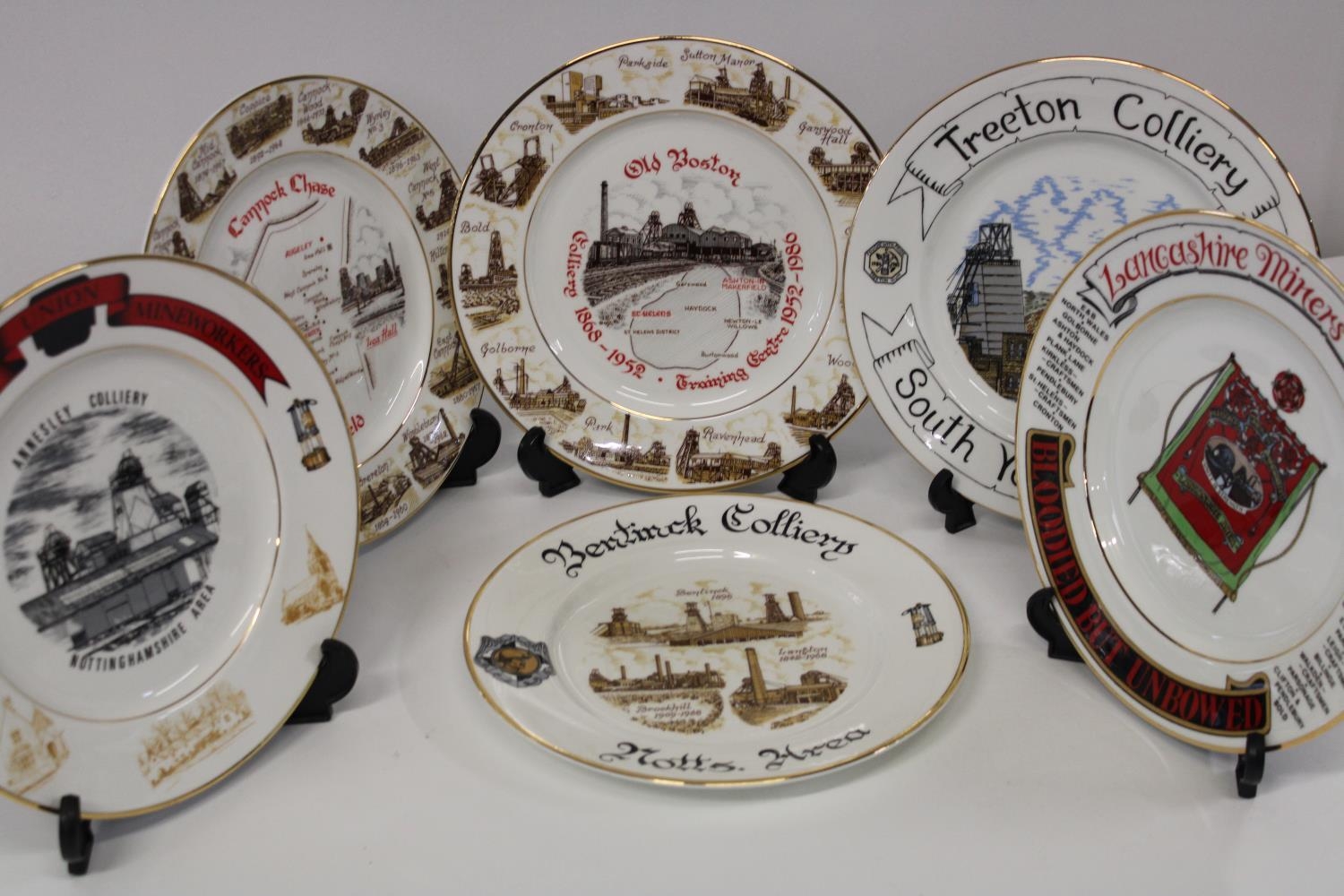 Six assorted colliery mining collectors plates