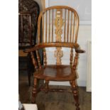 An antique honey oak rustic arm chair (one spindle needs attention) Collection Only