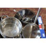 A selection of slightly used Jean-Patrique stainless steel kitchen ware