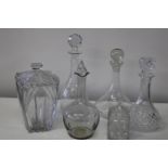 A selection of glass decanters & other