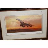 A limited edition print of Concorde 'Flying into History' signed by the artist & pilot. 344/500 80cm