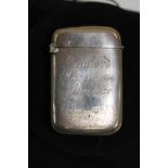 A hallmarked for Chester silver vesta case (with dedication)
