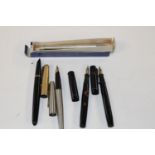 A selection of vintage fountain pens & one other (3 with 14ct gold nibs)