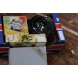 A box of assorted kitchen ware & appliances