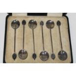 A cased set of hallmarked silver coffee spoons