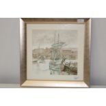 An original signed water colour depicting Whitby bay 42x42cm