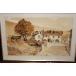 A large signed water colour by Anthony Laycock entitled Kettlewell 96cm x 69cm