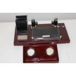 A vintage desk stand & clock barometer pen holder