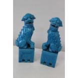 Two blue ceramic Chinese fou dogs