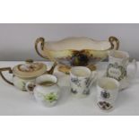 A selection of Crown Devon wares including a hand painted and signed by T Wilcox planter