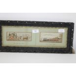 Two antique framed silk work pictures 47x20cm