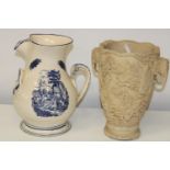 A large antique blue & white jug & Indian themed resin vase/planter