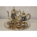 A silver plated coffee & tea service with tray