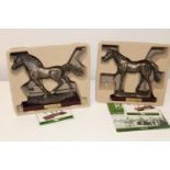 Two boxed Atlas bronzed collectable race horse figures, with certs etc
