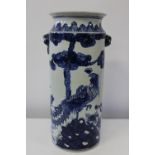 A large 19th century Chinese blue & white porcelain stick stand. (one ring missing from side of