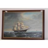 A large oil on canvas of a nautical scene signed Ambrose. 82x57cm Collection Only