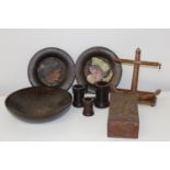 A selection of treen items including a anchor form pipe rack