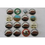 A box of various coal mining related enamel badges