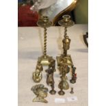 A selection of novelty brass ware items