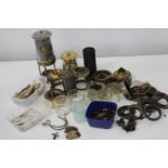 A box containing colliery mining lamps spare parts etc