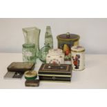 A job lot of vintage tins & glass ware etc