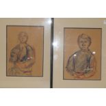 Two framed & signed pastel portraits 46x36cm