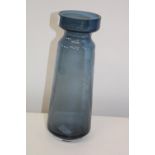 A vintage blue glass & etched Dartington glass vase. 30cm tall