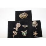 Six vintage silver filigree brooches