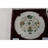 A boxed Pietra Dura collectors plate d25cm