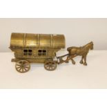 A large very heavy brass Gypsy caravan & horse 38x19cm