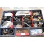 A box full of lawn mower & hedge trimmer spare parts