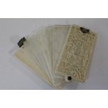 A antique finely carved Chinese ivory Aide Memoire with thin ivory sheets for writing. 8.5cm x