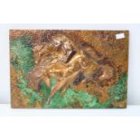 A high relief copper plaque depicting wild horses 54cm x 37cm