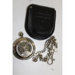 A Harley Davidson pocket watch & chain in leather case (needs battery)