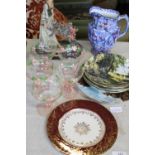 A selection of collectables, Rington's jug, coloured glass etc