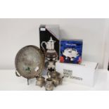 Four assorted items, coffee carafe, soap dispenser etc