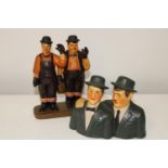 Two Laurel & Hardy pottery figures