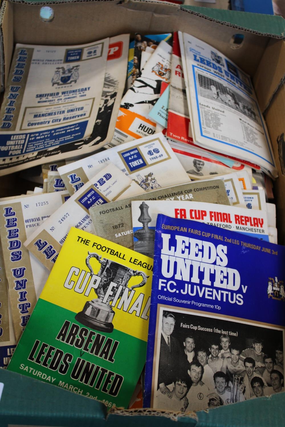 A box full of vintage Leeds United home/away programmes from the 1960's & 70's